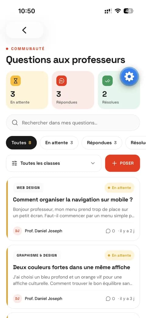 Application MAE SCHOOL — questions aux professeurs